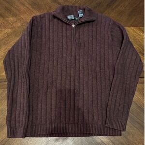 Oscar de la Renta Mens Burgundy Ribbed Quarter Zip Sweater XL Cotton Blend |Q1